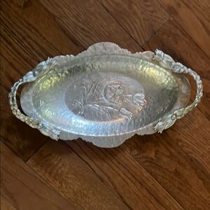 Vtg Aluminum Tulip Hand Wrought Creations by Rodney 406 Kent Oval Tray Handles